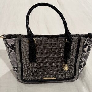 Brahmin Small Ashley black, gray. Crocodile embossed, snake embossed sides. NWT